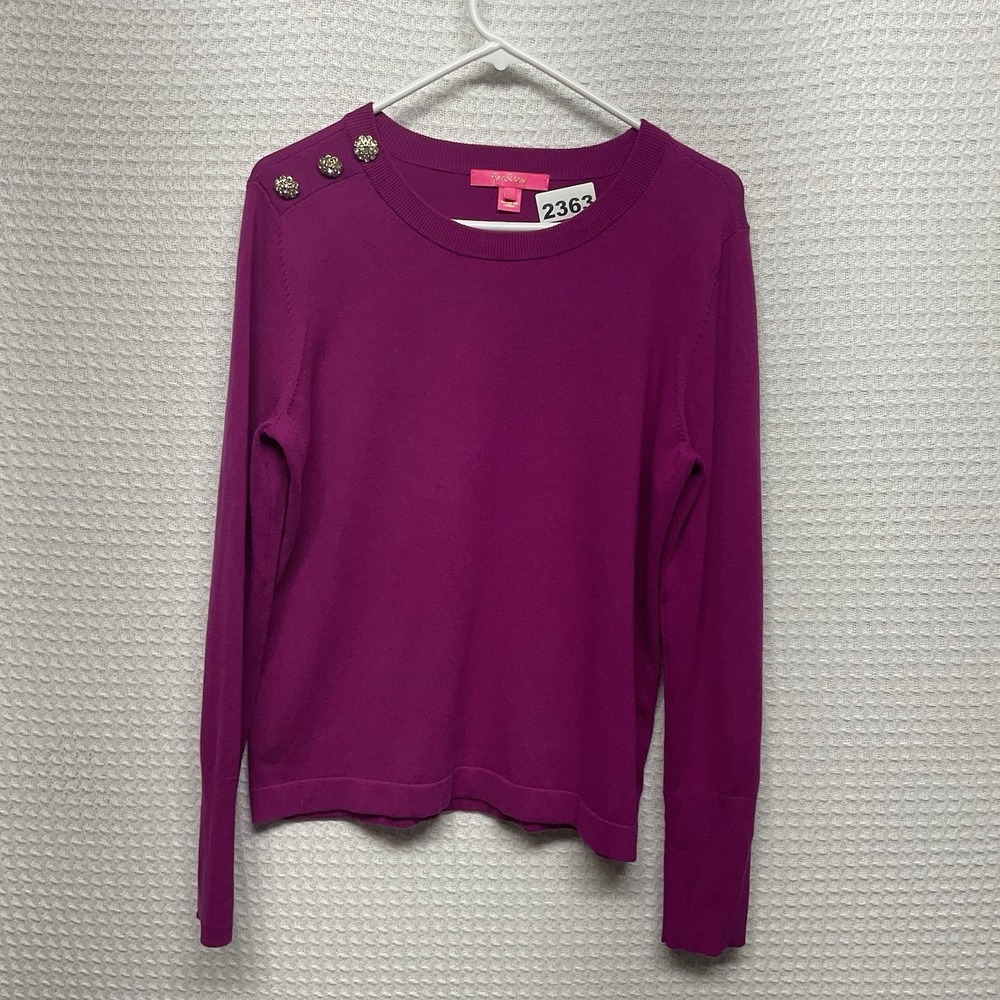 Lilly Pulitzer Morgen Cotton Blend Sweater Women's Medium Button/Rhinestones - Picture 4 of 11